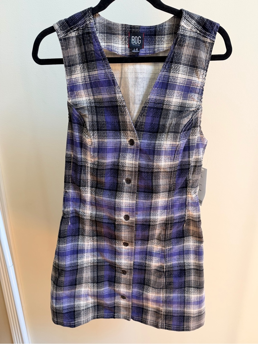 NWT BDG Urban Outfitters plaid corduroy pinafore dress Sz L women’s - Picture 2 of 7